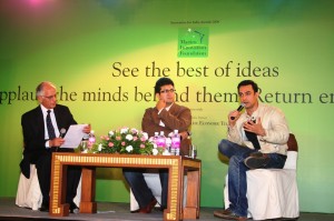 (from the left)-Actor & Director, Aamir Khan, Ad-Guru & Lyricist, Prasoon Joshi in discussion with Mr. Arun Maira, Chairman