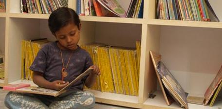 A child at the Akshara library