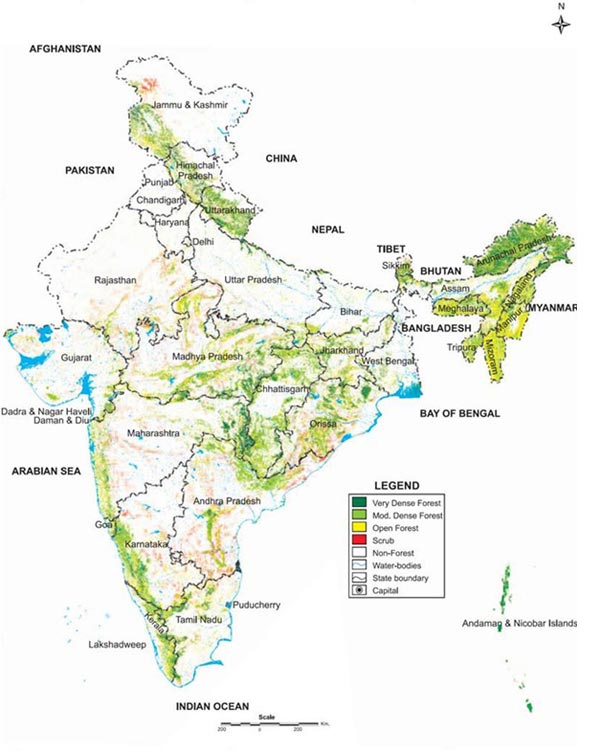 Map of India's Forests (Courtesy: WWF-India)