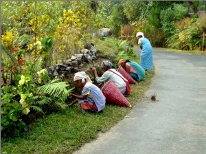 Village women cleaning the area