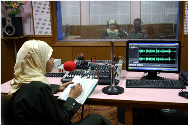 Making waves: A recording in progress, in a community radio station. Community Radio Stations have proved to be vital in imparting skills like scripting, recording and anchoring.