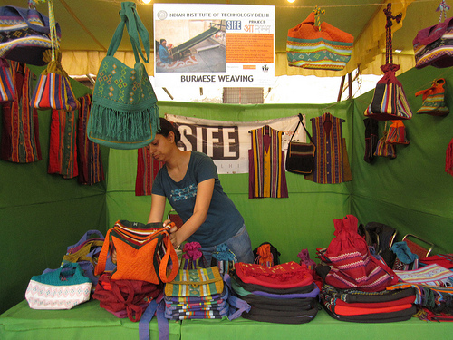 A stall displaying handicrafts made by the Burmese refugees - part of "Weaving Hope" initiative by SIFE IITD