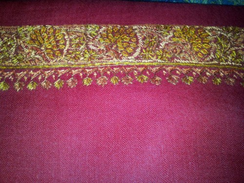 Sozni embroidery on semi-pashmina woollen cloth - Uri, Kashmir