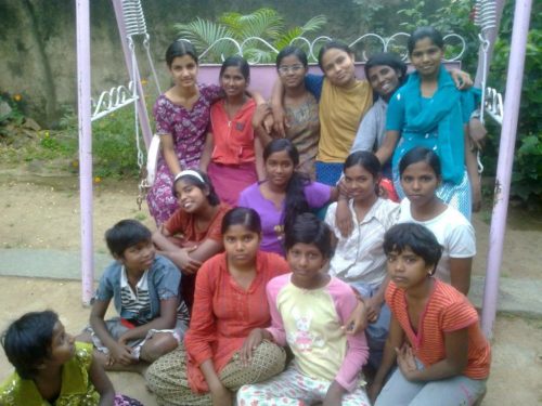 Happy faces at Chaithanya - a Project for Street Girls, where girls from under-privileged families are provided shelter, basic education and vocational training