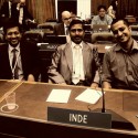 Rahul Cherian (right) at the World Intellectual Property Organisation where he help the World Blind Union negotiate for the Treaty for the Blind