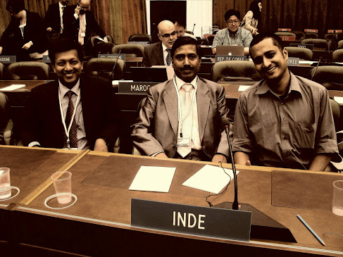 Rahul Cherian (right) at the World Intellectual Property Organisation where he help the World Blind Union negotiate for the Treaty for the Blind