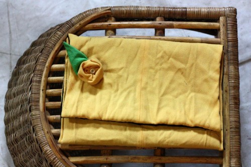 Pretty laptop bag made out of yellow cotton pants