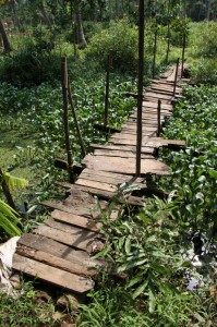 A bridge across a backwater canal.