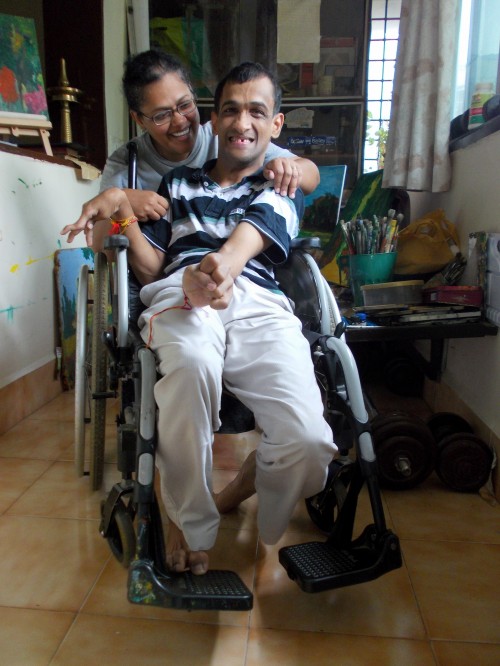 Ramakrishnan with his elder sister Vimala in his balcony, the 'RK Studio'.