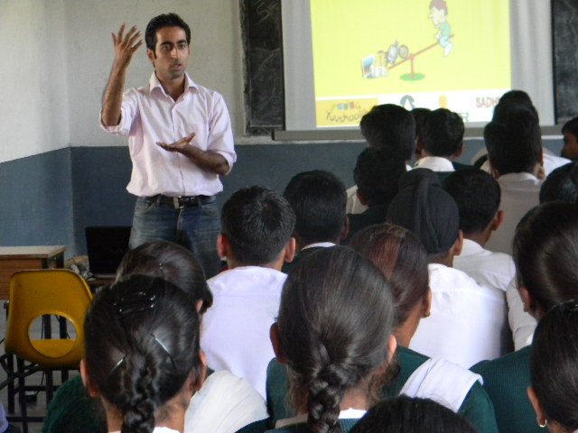 Kshitij conducting a session on giving an insight to the students on Career opportunities