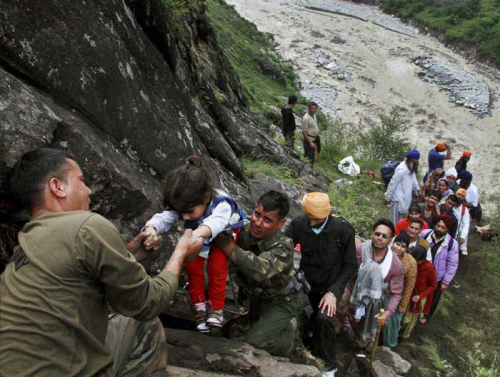 Rescue operations being carried out to lead the thousands of people stuck in the floods to safety  