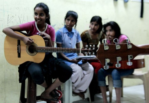 Spending time at Music Basti gives these kids a chance to do something other than study.