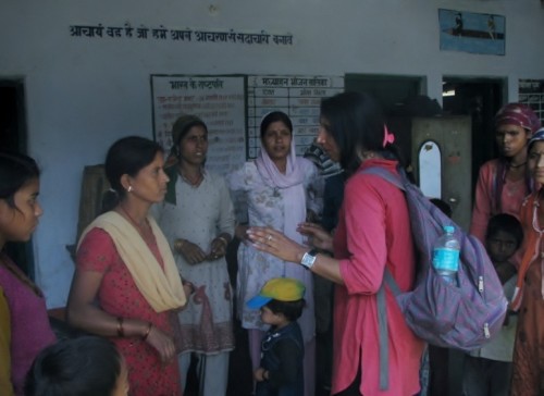 Premlatha  Agarwal, a mountaineer talking to the villagers of New Didasari giving them some hope and courage