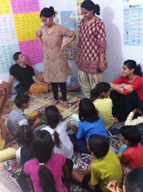 A story telling session by volunteers