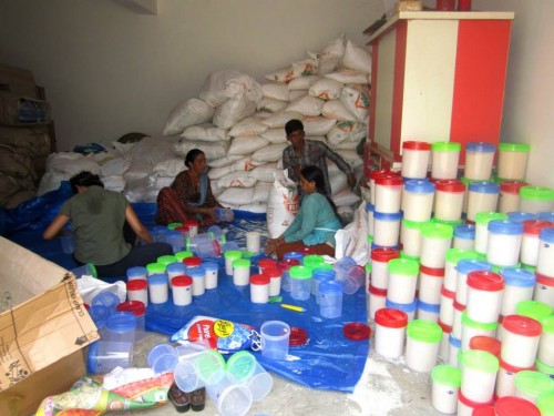 Relief supplies being sorted out at the store at Uttarakashi