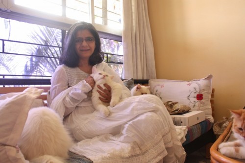 Rehana Mohammed Shakir with one of her beloved cats