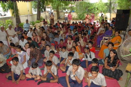 Children assembled to listen to the music