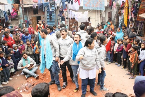 INDUS ACTION's street play, on Section 12, in progress at Chattarpur. 