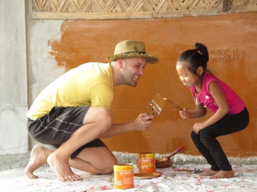 Toto children are enthusiastically participating in completing their school building