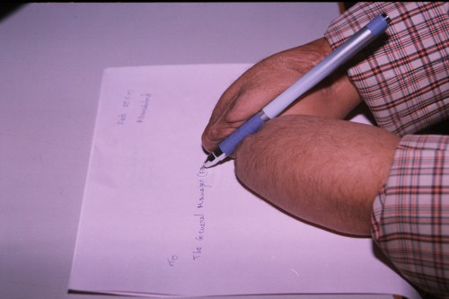Having mastered the art of writing without fingers, he has formed a beautiful handwriting nonetheless!