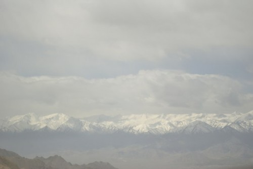 Rows of snow-capped mountains.