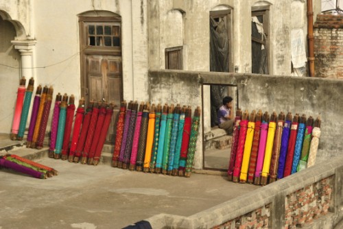 Banarasi weaves sunbathing.