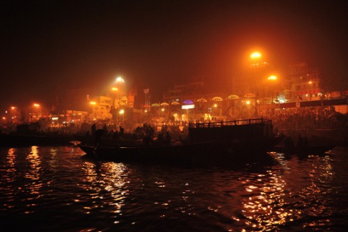 Watching the evening aarti from the river, at the Dasashwamedh Ghat.