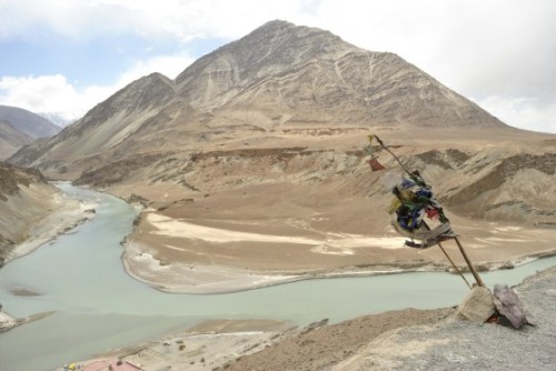 Sangam – the point where the Zanskar River meets the Indus River. The meeting point is distinct in the changing colours of the water.