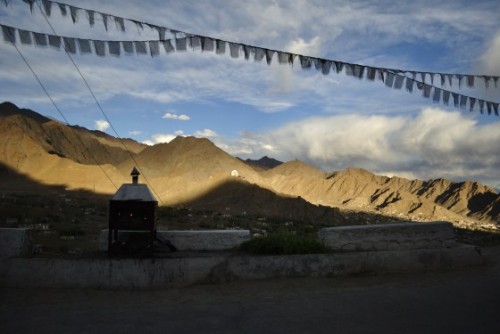 Prayer flags flutter everywhere in Leh. People believe that the wind carries the prayers and blessings with it and spreads them around.