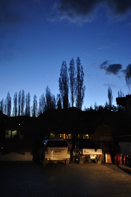 Evening at the hotel. Poplar and widow trees are the only form of vegetation around. They form the perfect foreground for a starry night, though.