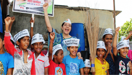 Meera Sanyal, 55, on the campaign trail in her constituency of South Mumbai. Sanyal, a Harvard alumnus, has had a distinguished banking career. 