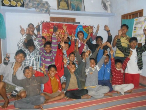 Children after a session on Adolescents Rights and Issues, Kalyan Ashram, Gossaigaon 