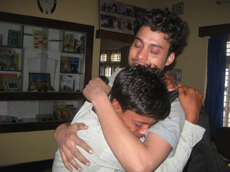 A tearful reunion with the family. SATHI has found that 90% of the time the kids want to go back home