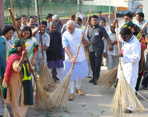 Prime Minister Narendra Modi (Center) kick started Swachh Bharat Abhiyan on October 2.