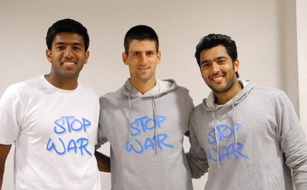 Aisam with Novak Djokovic and Rohan Bopanna