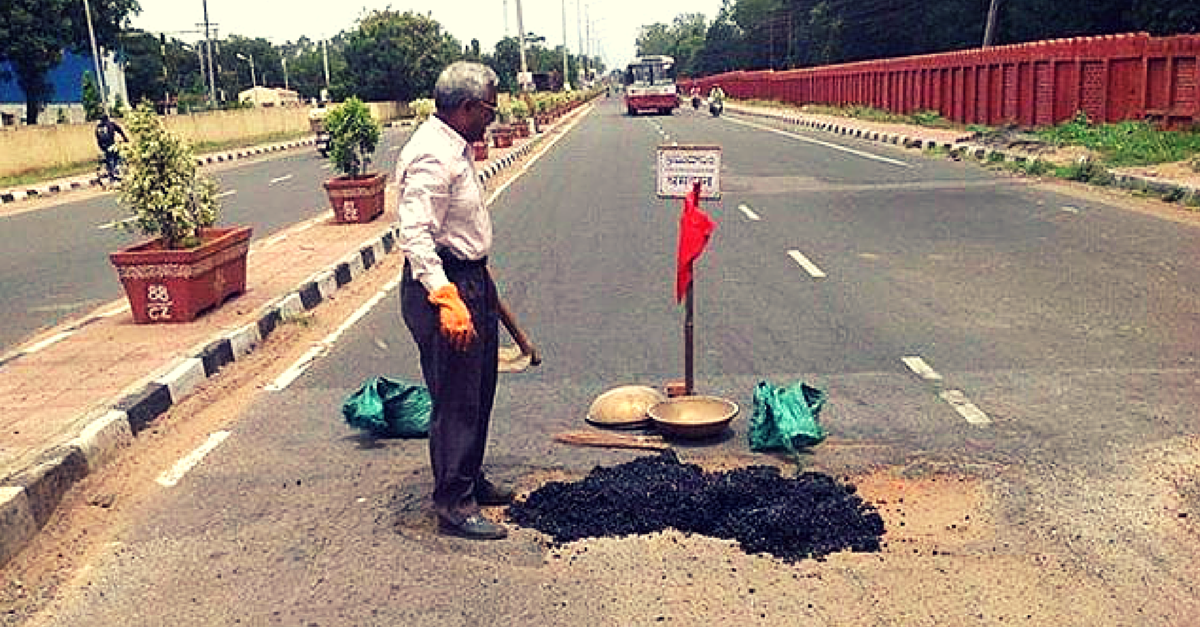 This Retired Railway Employee has used his Pension to fill more than 1100 Potholes in Hyderabad