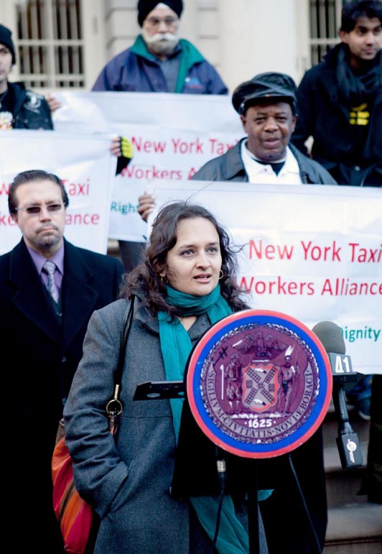 LEADING A PROTEST - BHAIRAVI DESAI - EXECUTIVE DIRECTOR - NEW YORK TAXI DRIVERS ALLIANCE