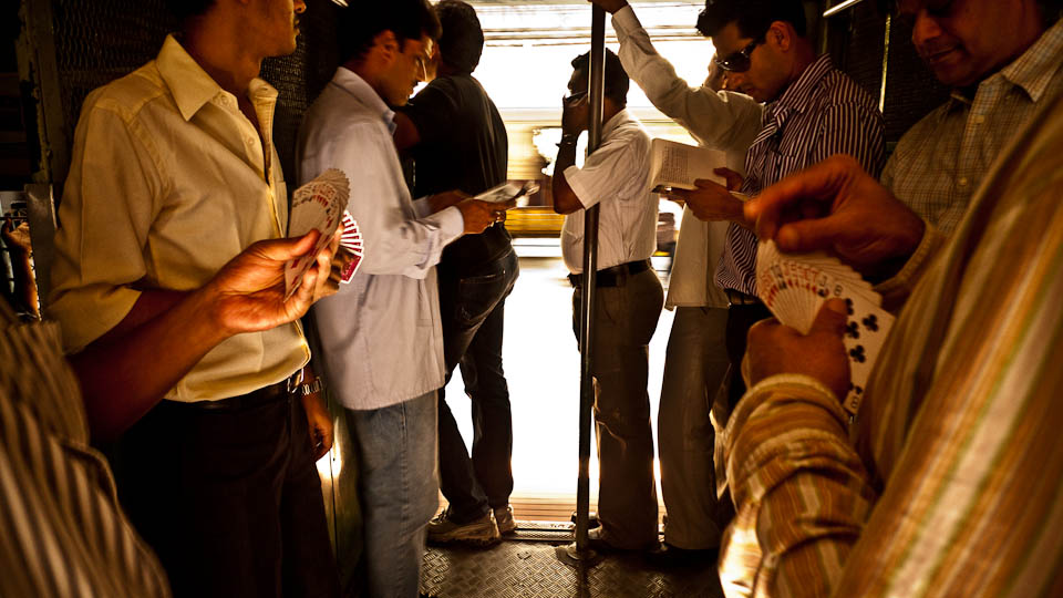 Playing cards on the local train in Mumbai 