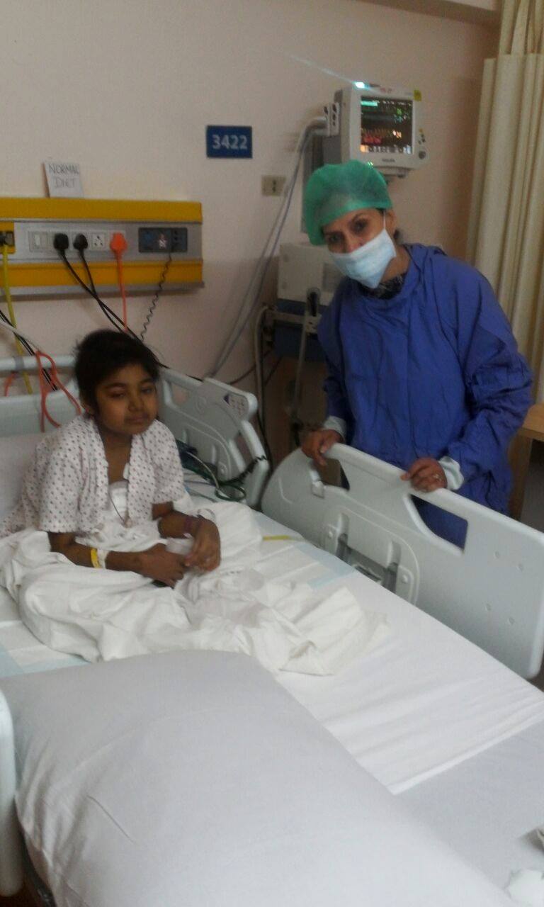 Paramjit taking care of Abeeha in the hospital