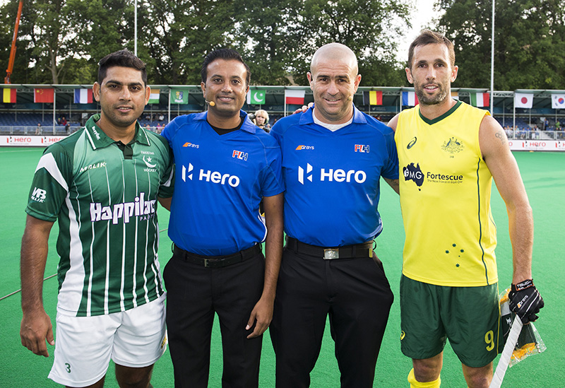 Indian Umpire Raghu Prasad (Second from Left) at the recent Fintro Hockey tournament.