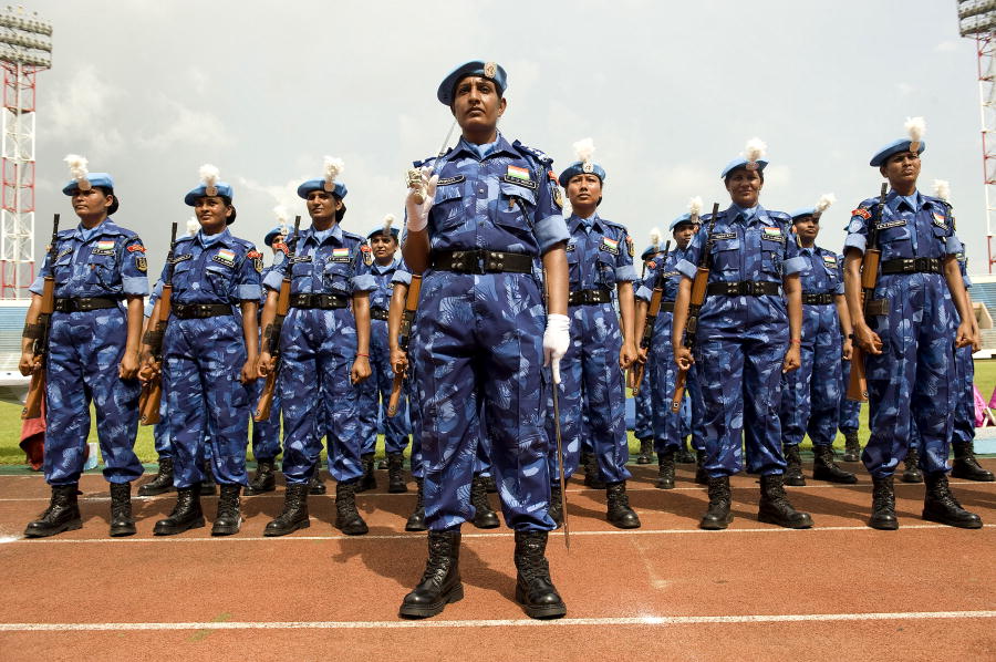 Members of the all female Indian Formed Police Unit (FPU) of the United Nations Mission in Liberia (UNMIL) stand ready to receive medals, in recognition for their service. 12/Nov/2008. UN Photo/Christopher Herwig. www.unmultimedia.org/photo/