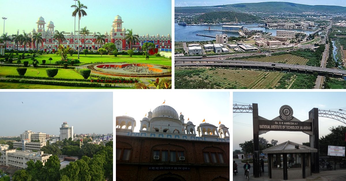 Clockwise from left: Lucknow, Visakhapatnam, Jalandhar, Ludhiana, Patna