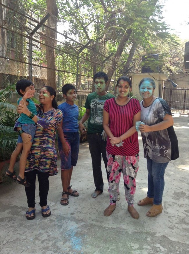 Children and teachers at SAI Connections enjoying Holi