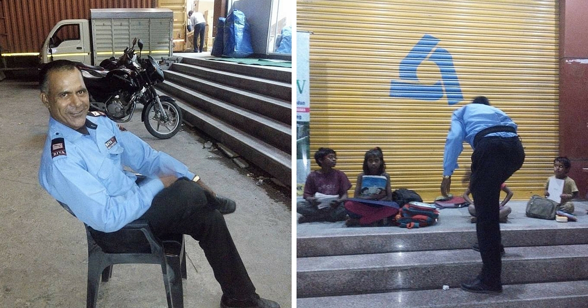 In the Blue Light Filtering From an ATM, This Security Guard Teaches Poor Kids Every Evening