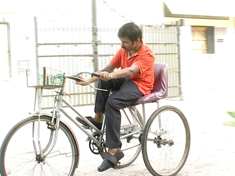 Riitesh on the trike he invented himself