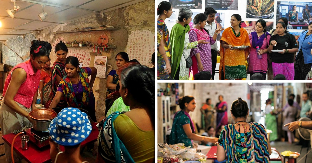 Left: A day at the Dharavi Food Project; Top right: Display of the Dharavi Food Project at Dharavi Biennale, 15 Feb-7 Mar, 2015; Bottom right: Rizwana Qureshi, one of the participants of the Dharavi Food Project.