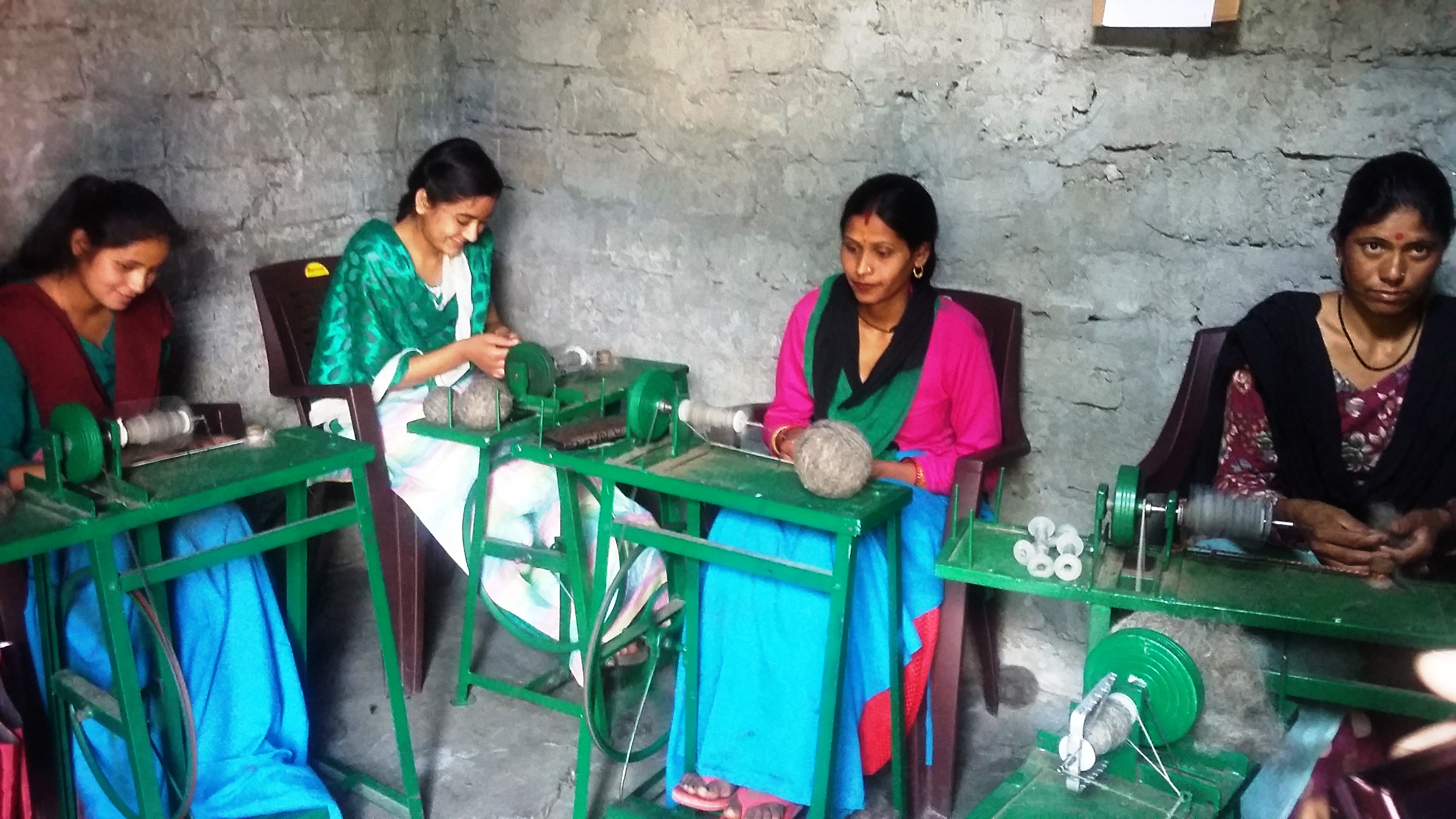  The spinning centre at Kalimath village has six machines where 10 women come and work by rotation. (Credit: Nitin Jugran Bahuguna\WFS)