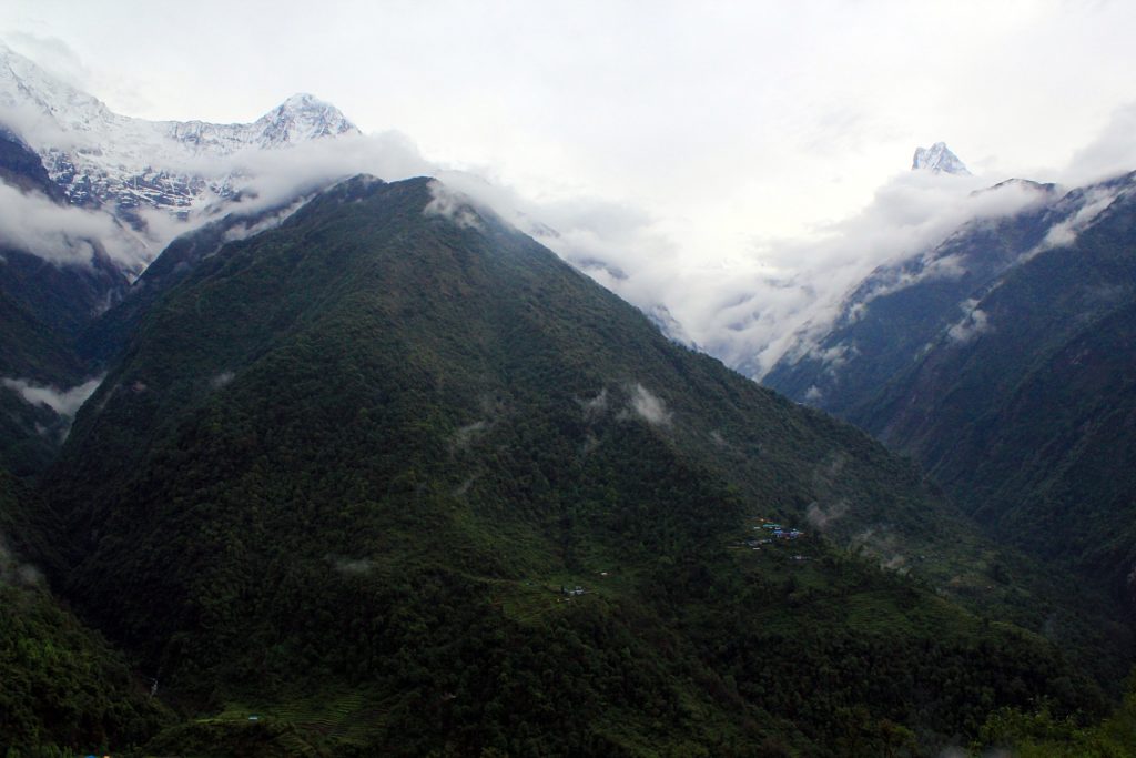 Morning view from Chhomrong of Annapurna and Machcha Puchhre