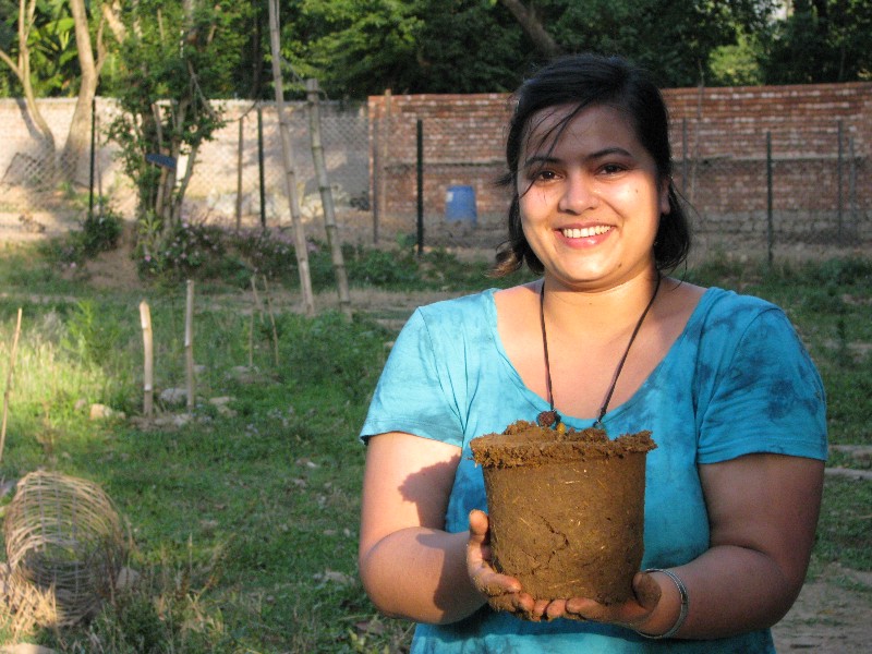 Use cow poop pots and dump plastic ones