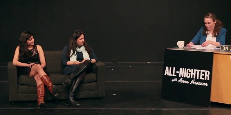 Vaasvi (right) and Kasturi (left) being interviewed on Princeton University's All Nighter with Anna Aronson show.